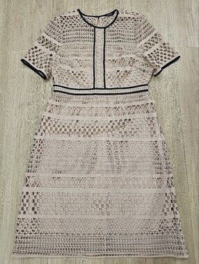 ​Marks & Spencer Autograph Geometric Lace Crochet Midi Dress Blush Pink #10 NwoT